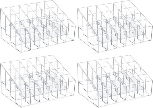 4 Pack Acrylic Lipstick Holder Organizer, 24 Slot Clear Lip Gloss Holder, Lipstick Display Stand for Lipsticks, Lip Balms, Makeup Brushes & Nail