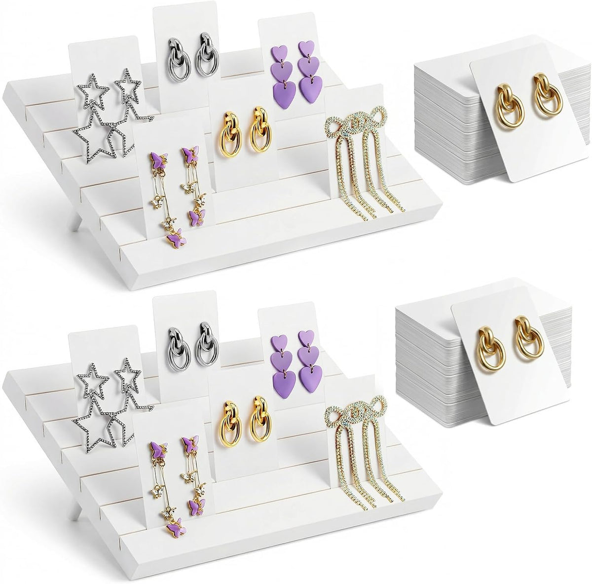 62 Pcs Wood Earring Display Stand Earring Card Display 2 Pcs 11.4" x 7.5" Holders with 60 Cards Jewelry Organizer Stands for Selling