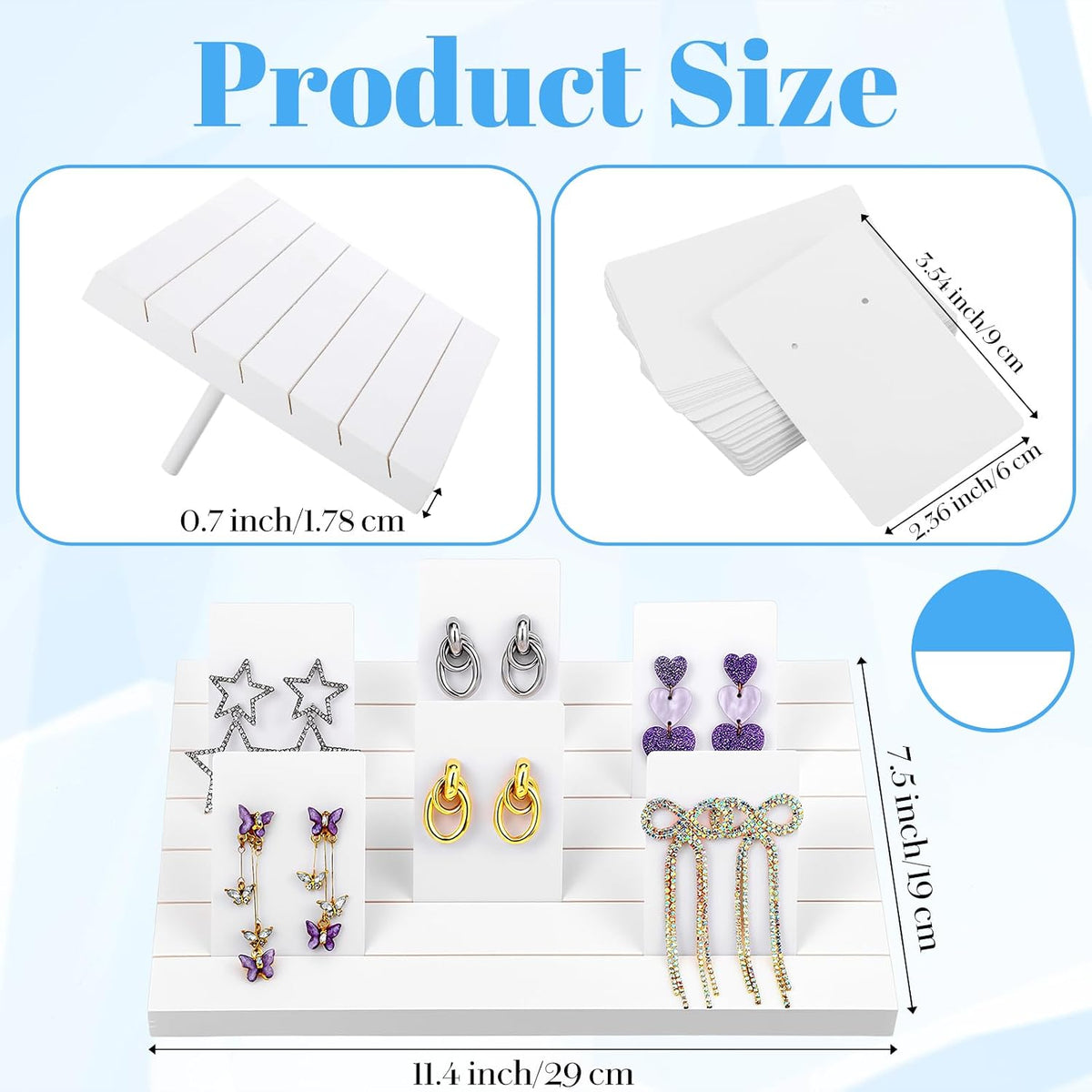 62 Pcs Wood Earring Display Stand Earring Card Display 2 Pcs 11.4" x 7.5" Holders with 60 Cards Jewelry Organizer Stands for Selling