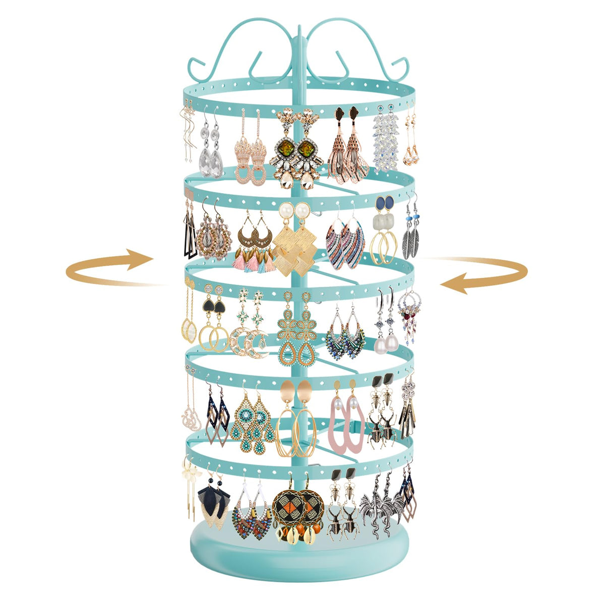 MODOWEY Rotating Earring Holder Organizer Display, 5 Tier Metal Tree, Black