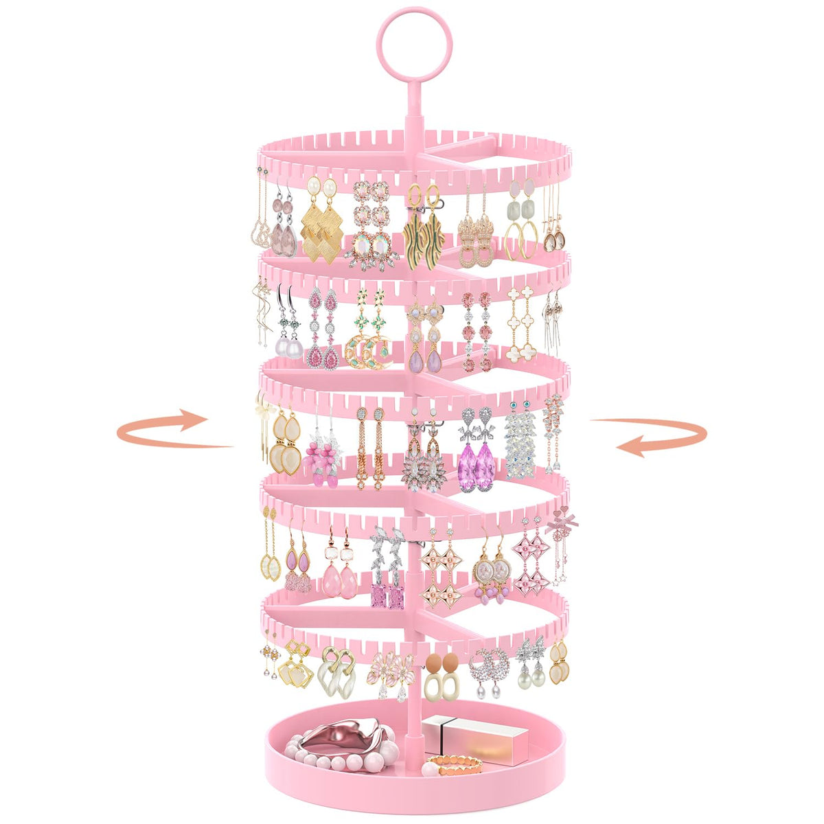 iDavosic.ly 6 Tier Rotating Earring Holder Organizer, Metal Tray, Black