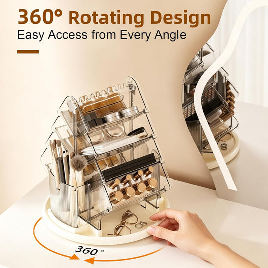 360° Rotating Makeup Organizer, 4-Tier Acrylic Cosmetic Storage Organizer