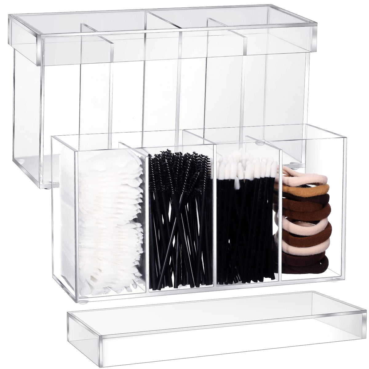 1 Pack 4 Compartment Acrylic Makeup Organizer with Lid Lash Cart Organizer
