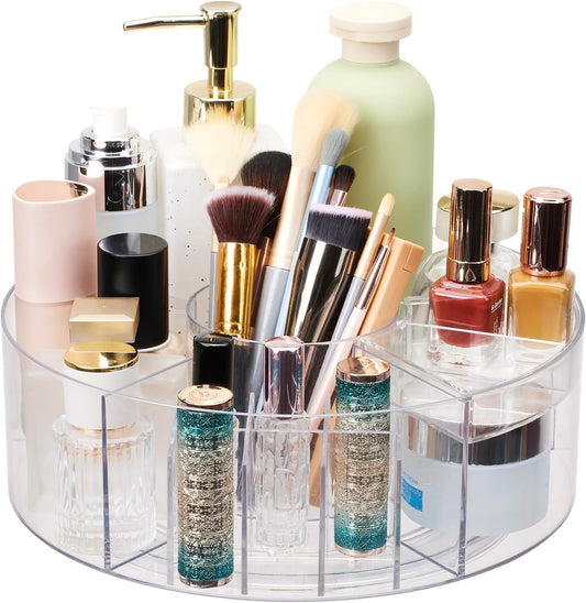 360 Rotating Makeup Organizer for Vanity, 10” Desk Acrylic Spinning Cosmetic Skincare Organizer Countertop, Large Clear Lazy Susan Round Organizer for Lotion, Lipsticks, Perfume, Brushes