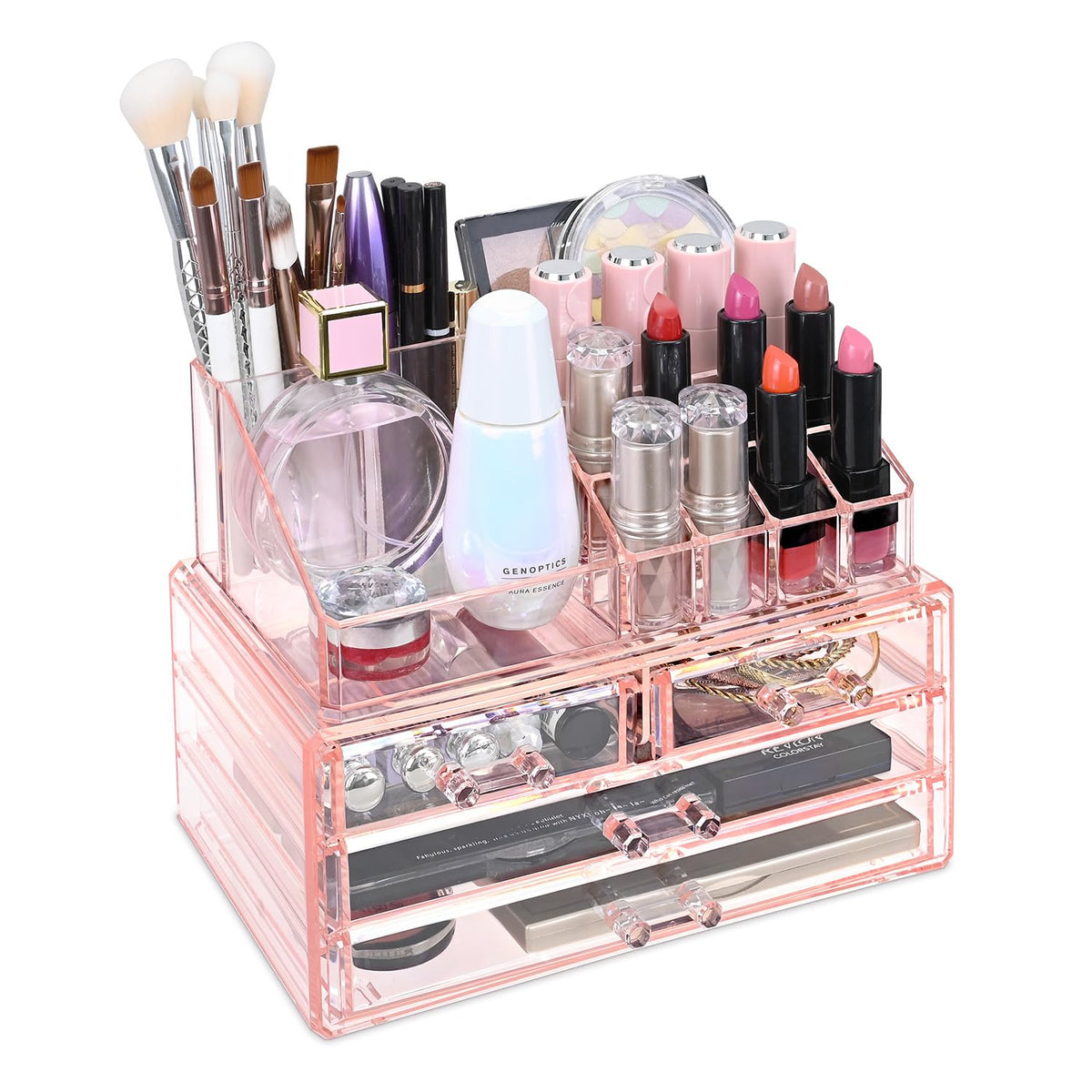 Ikee Design Acrylic Clear Makeup Cosmetics Lip Gloss Organizer,Gold