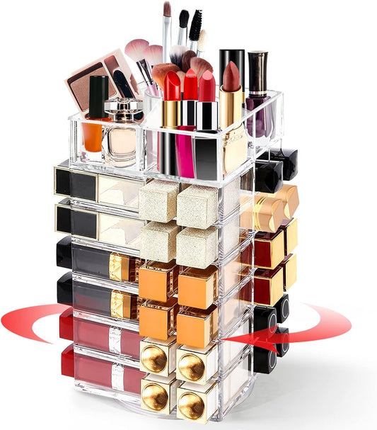 Acrylic Lipstick Tower, Rotating Lipstick Organizer with 53 Slots