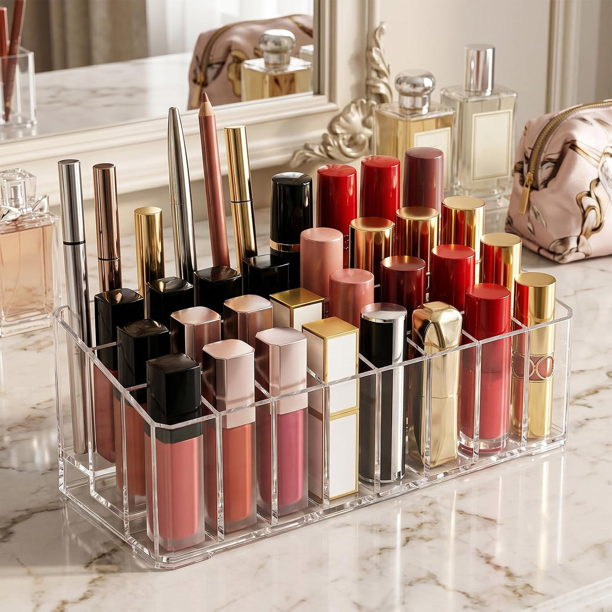 Lipstick Organizer Acrylic Clear 24 Slot Makeup Holder