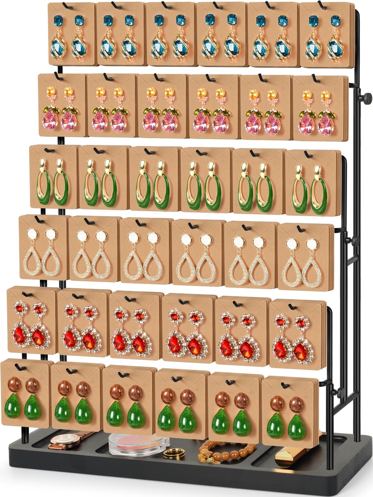 Jewelry Display for Vendors, 36 Hooks Earring Display Stands for Selling, Earring Holder Organizer for Earring Cards, Bracelets, Necklaces, Rings, Keychains Retail-Burlywood