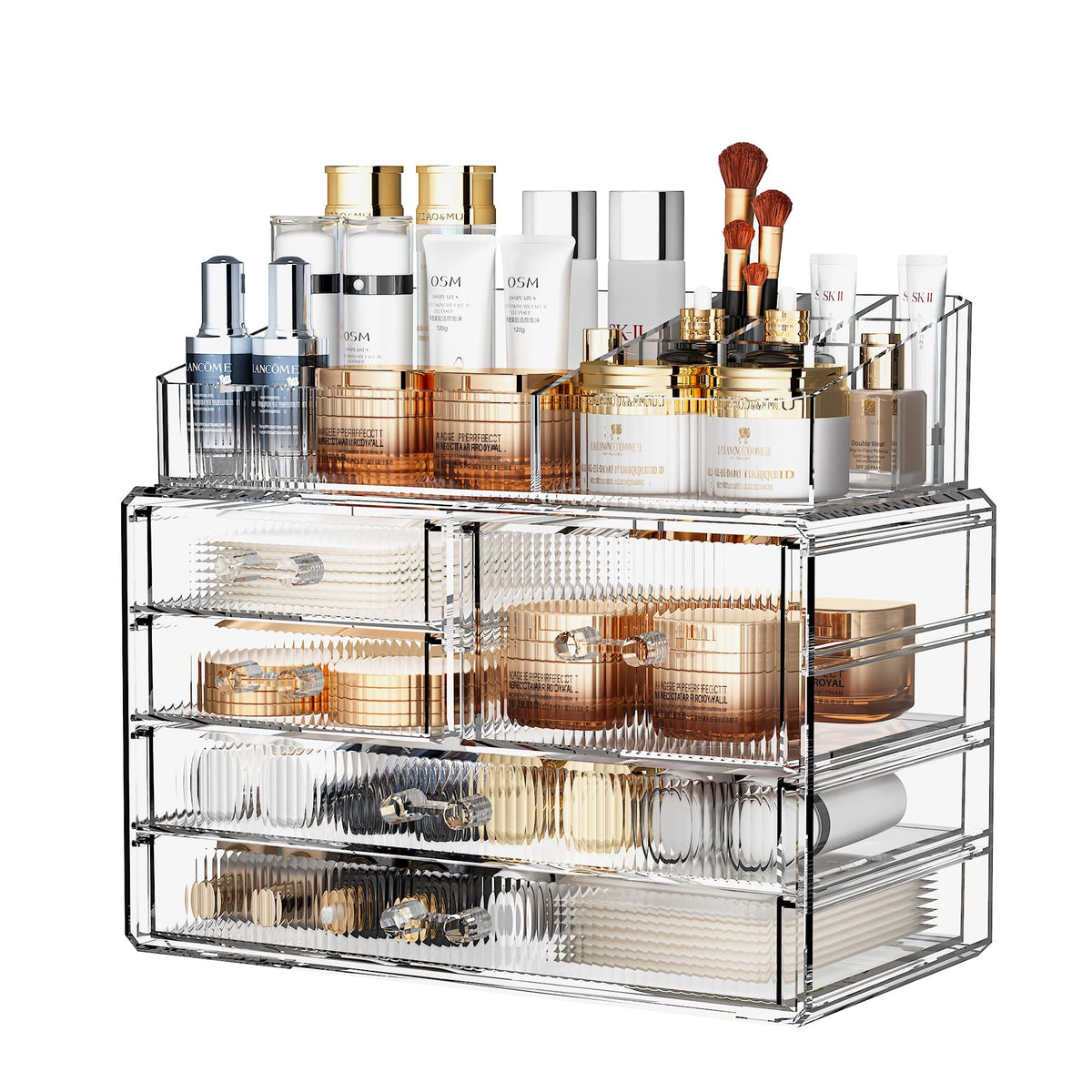 ZHIAI Stackable Organizer, Acrylic Cosmetic Organizer for Dresser, Vanity, Kitchen Cabinet, Bathroom, Under Sink, Home Organization and Storage (1 Top 5 Drawers)