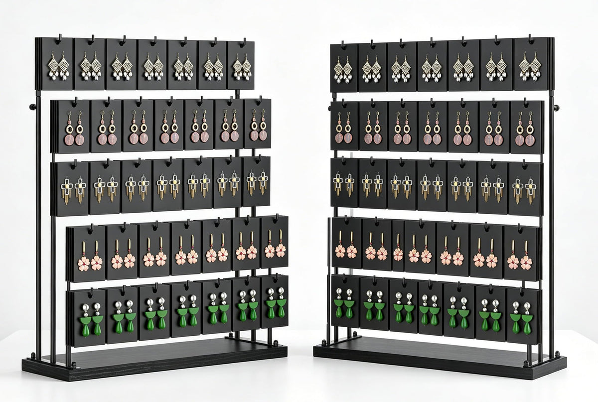 ORLESS Jewelry Display for Vendors,35 Hooks Earring Display Stand for Selling, Necklace Display Holder for Selling, Earring Cards Organizer for Bracelets, Rings, Jewelry Towers, Original Wood