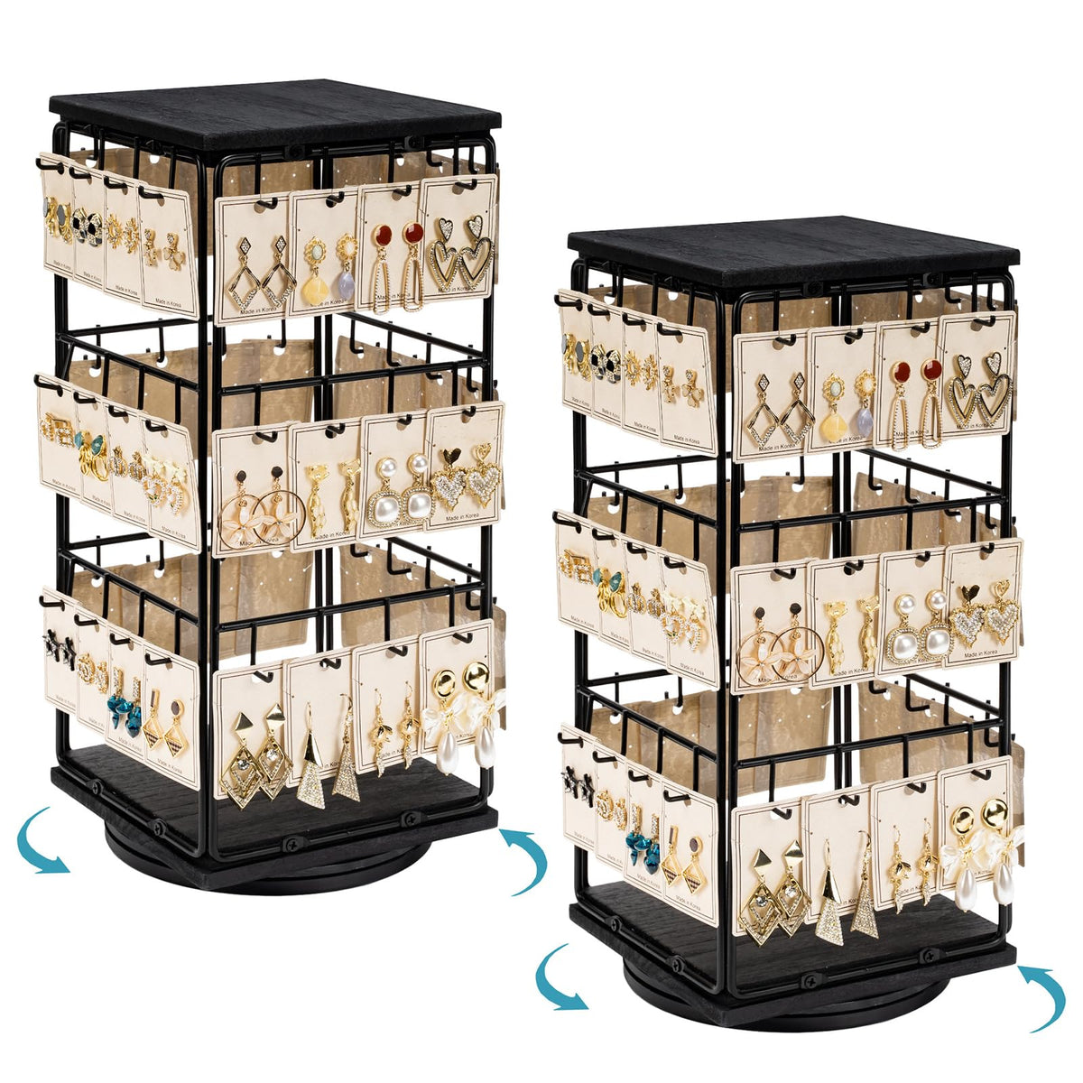 360 Rotating Earring Display Stands for Selling, Earring Rack Display Holder Stand, Jewelry Display for Vendors Selling Earring Cards, Necklaces, Bracelets, Hair Accessories (48 Hooks)