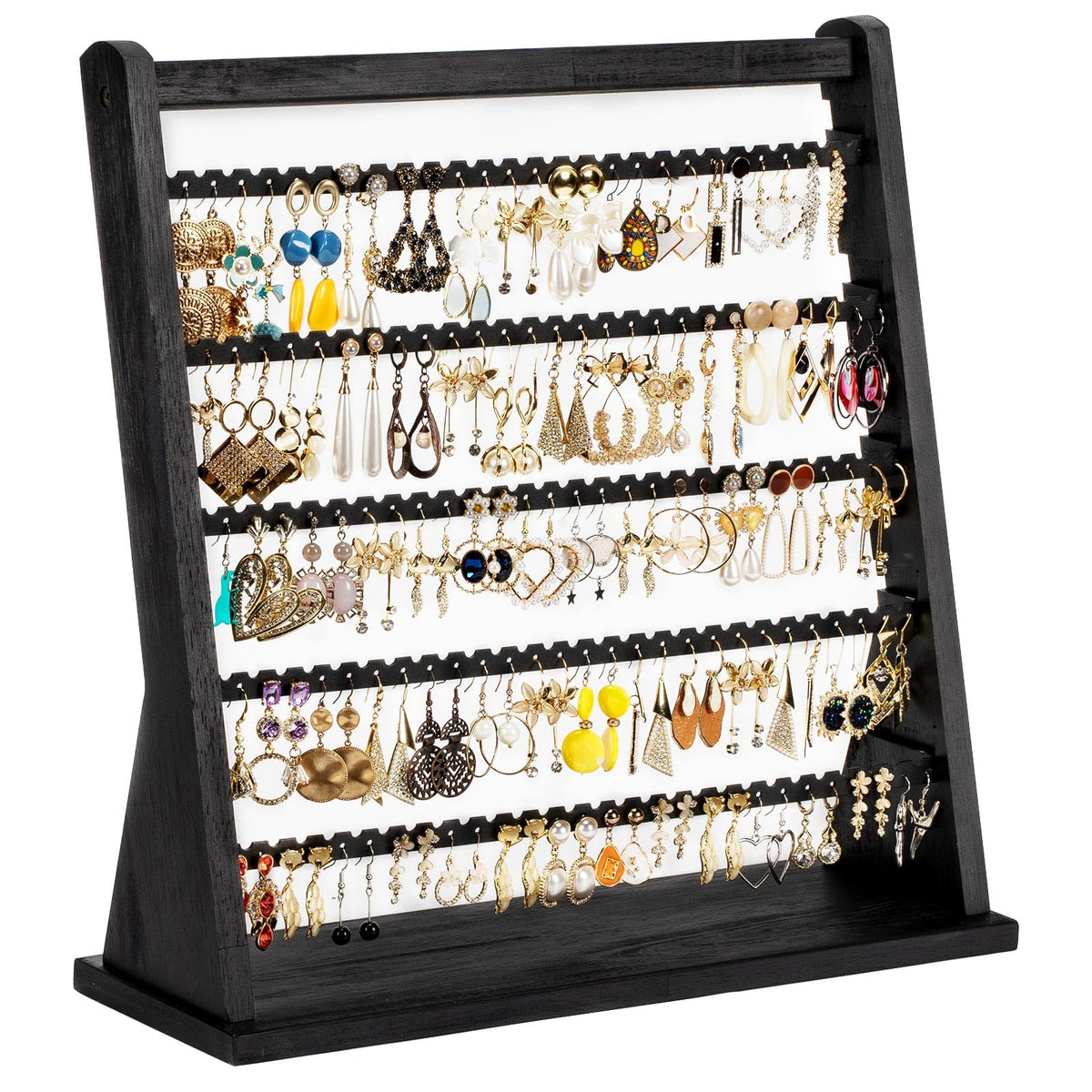 Poyilooo Earring Holder Organizer, Rustic Wood Earring Holder Stand, 5 Layer Jewelry Holder Organizer with 270 Earring Tree Holes Display Rack for Stud Earings & Hoop Earrings, Gifts for Women
