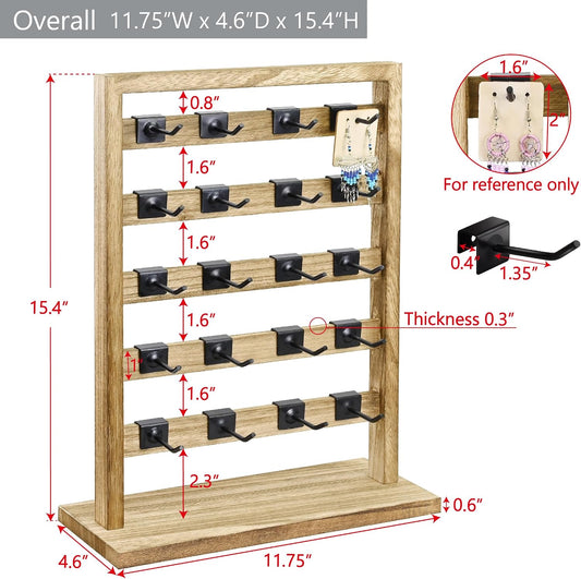 Ikee Design Wooden Jewelry Earring Display Rack, 20 Removable Metal Hooks