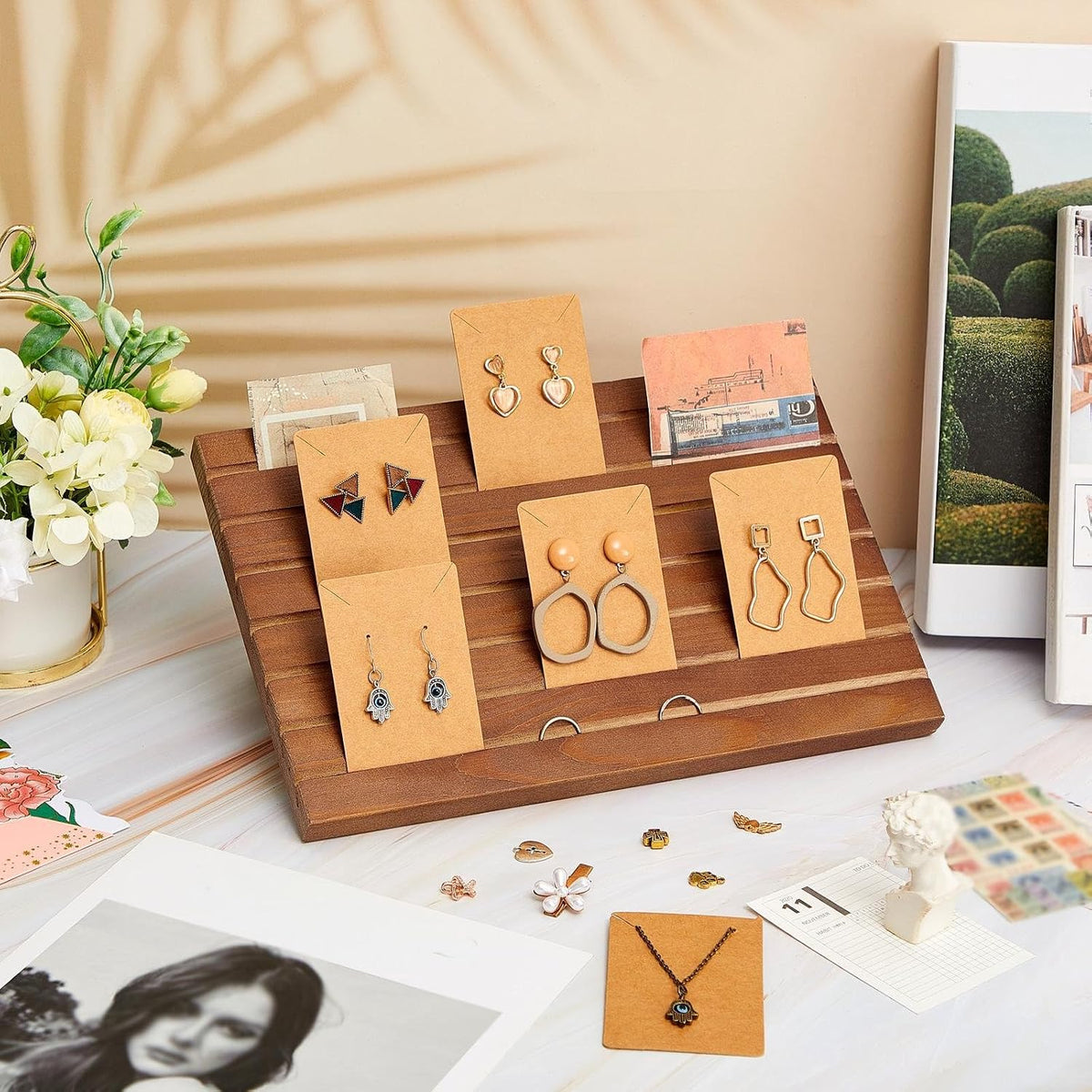 Blulu 31 Pack Wooden Earring Display Stand 7 Slot