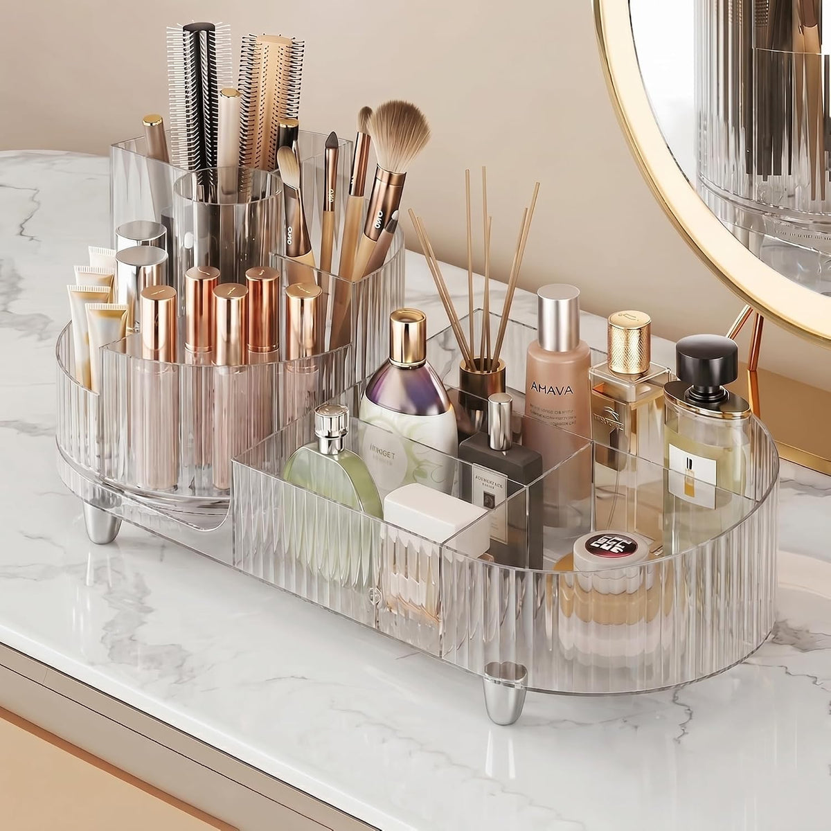 Booklov Rotating Makeup Organizer for Vanity Countertop, Clear