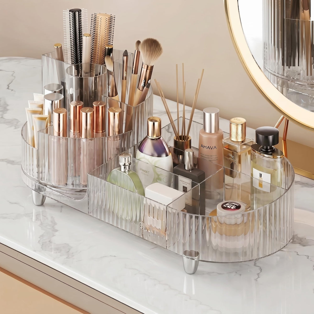 Booklov Rotating Makeup Organizer for Vanity Countertop, Clear