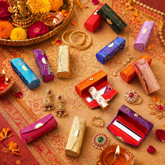 24 Pcs Indian Navratri Return Gifts, Lipstick Case with Mirror Bulk