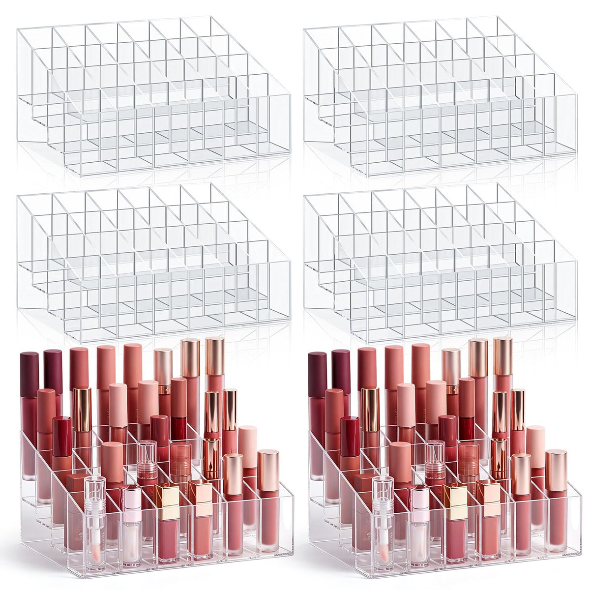 Macarrie 6 Pieces Lipstick Holder 24 Slot Clear Acrylic Lipgloss Organizer Storage Display Case for Perfume Sample Mascara Brushes Birthday Gift