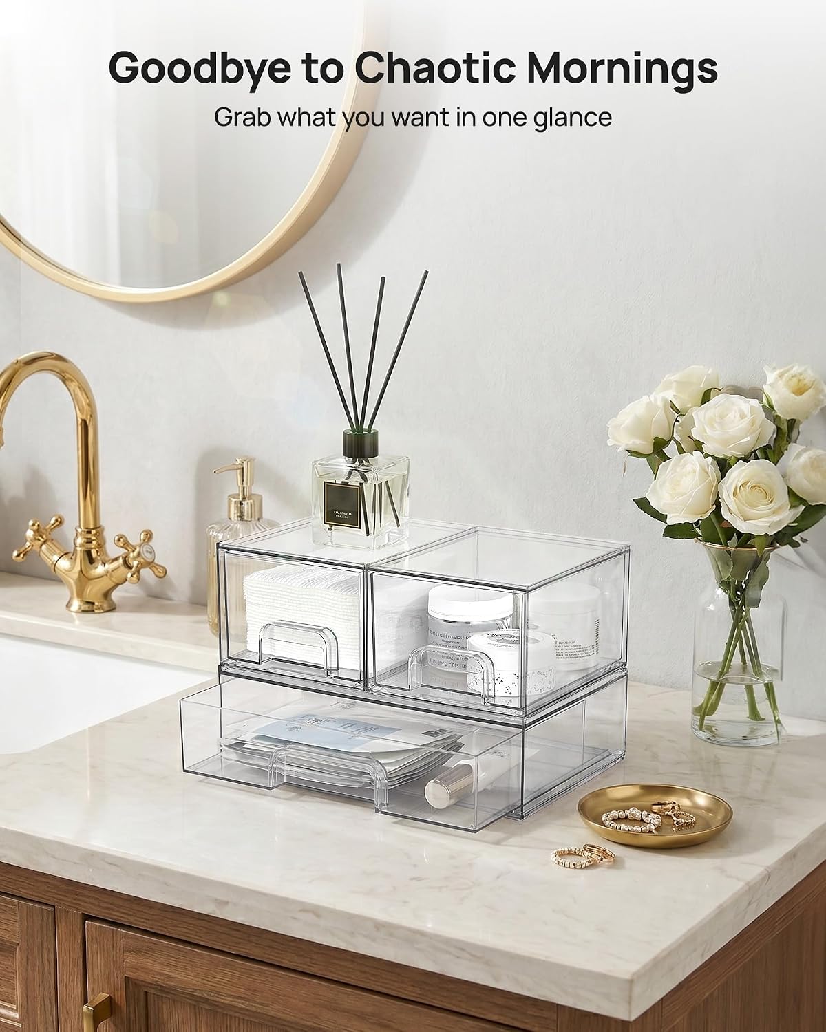 Vtopmart Clear Stackable Storage Drawers Set of 5, Plastic Organizer Bins