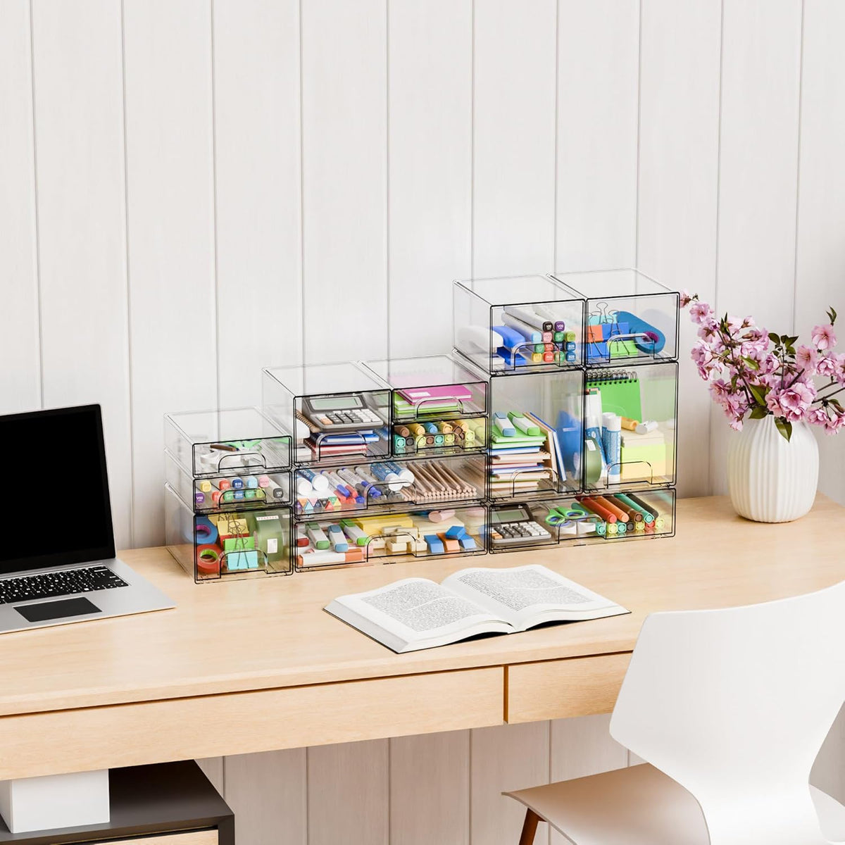 Yieach 4 Pack Clear Stackable Storage Drawers,4.4'' Tall Acrylic Drawers