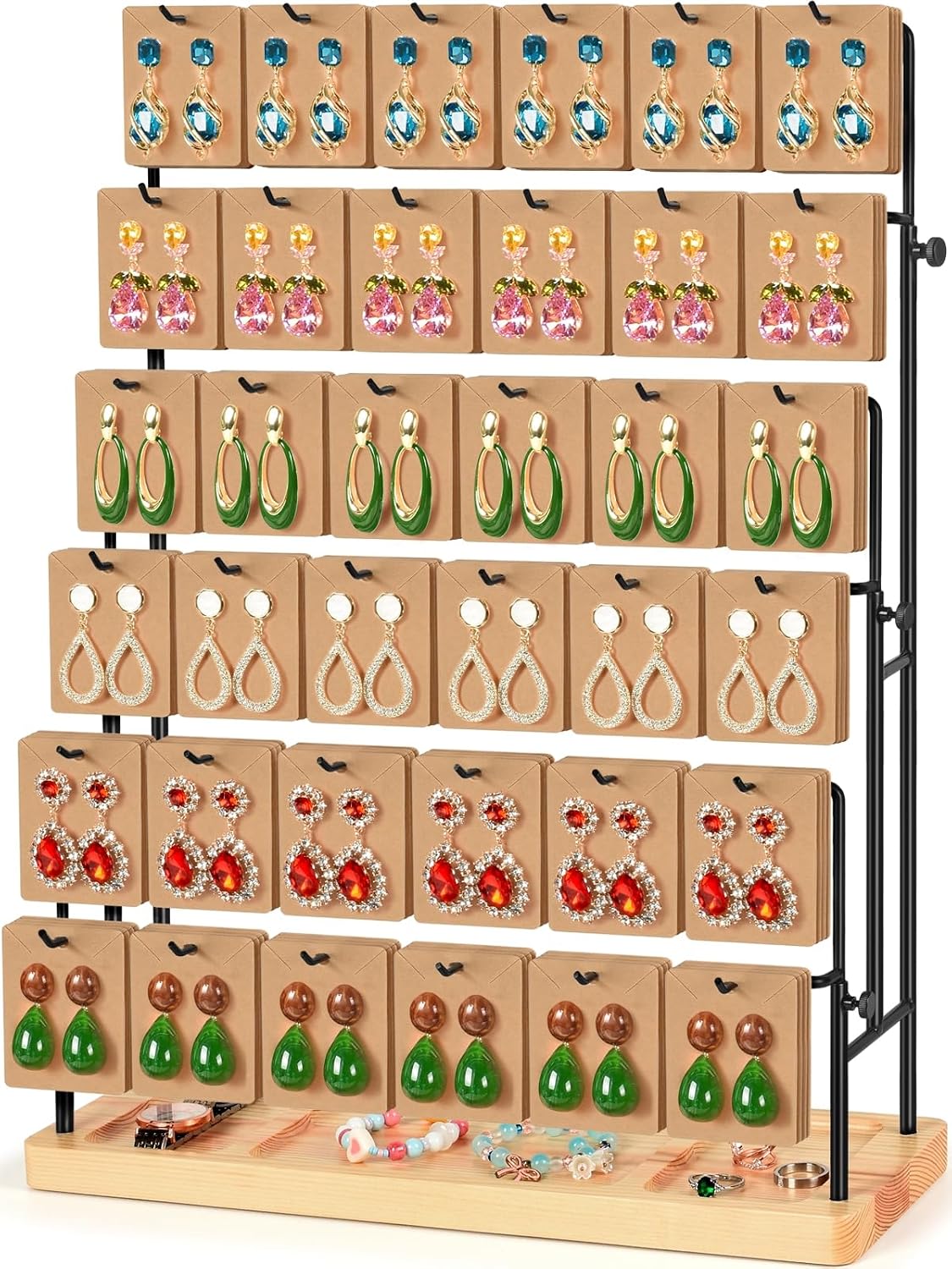 Jewelry Display for Vendors, 36 Hooks Earring Display Stands for Selling, Earring Holder Organizer for Earring Cards, Bracelets, Necklaces, Rings, Keychains Retail-Burlywood