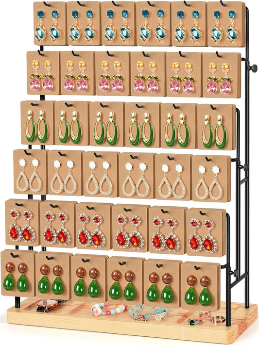 Jewelry Display for Vendors, 36 Hooks Earring Display Stands for Selling, Earring Holder Organizer for Earring Cards, Bracelets, Necklaces, Rings, Keychains Retail-Burlywood