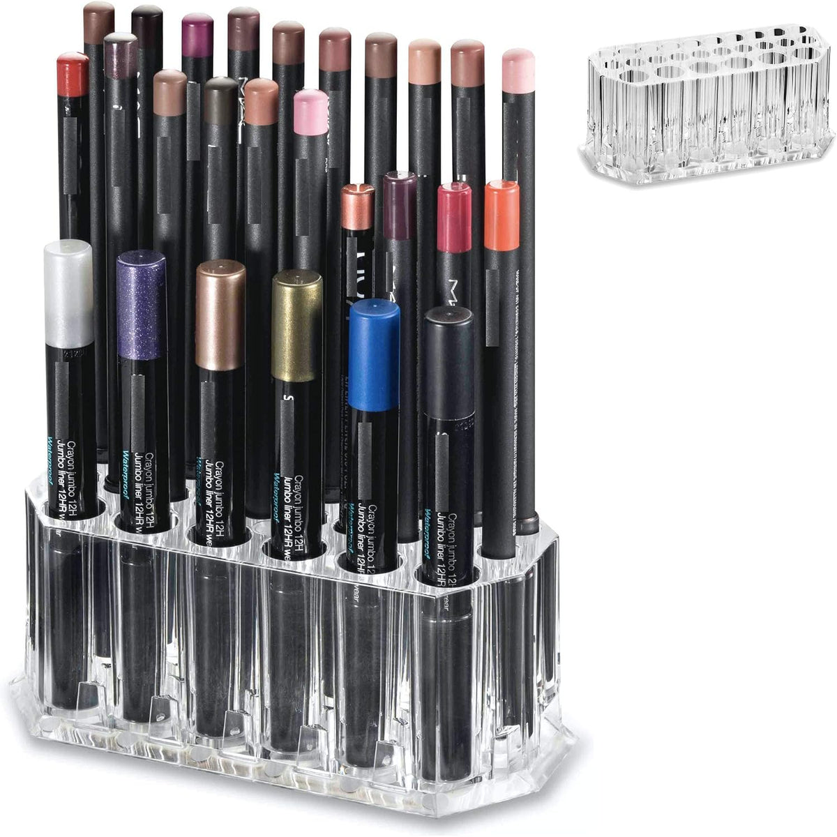 Acrylic Eyeliner Organizer & Lip Liner Organizer 26 Space Storage 20 Standard 6 Jumbo Cosmetic Pencil Makeup Display Case Refillable Container