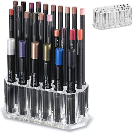 Acrylic Eyeliner Organizer & Lip Liner Organizer 26 Space Storage 20 Standard 6 Jumbo Cosmetic Pencil Makeup Display Case Refillable Container