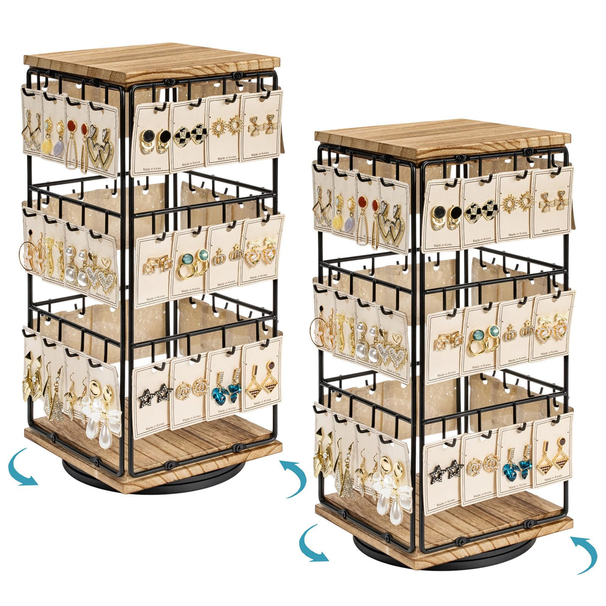 360 Rotating Earring Display Stands for Selling, Earring Rack Display Holder Stand, Jewelry Display for Vendors Selling Earring Cards, Necklaces, Bracelets, Hair Accessories (48 Hooks)
