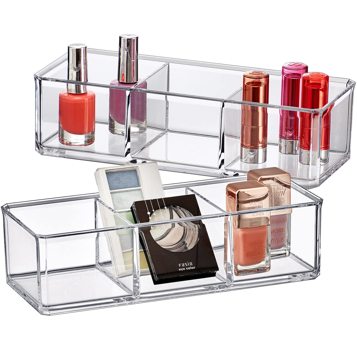 Amazing Abby - Glamour - 2-Pack Acrylic 1-Compartment Makeup Organizer, Transparent Plastic Lipstick Holder, Perfect Bathroom Vanity Storage Solution for Lipsticks, Nail Polishes, and More