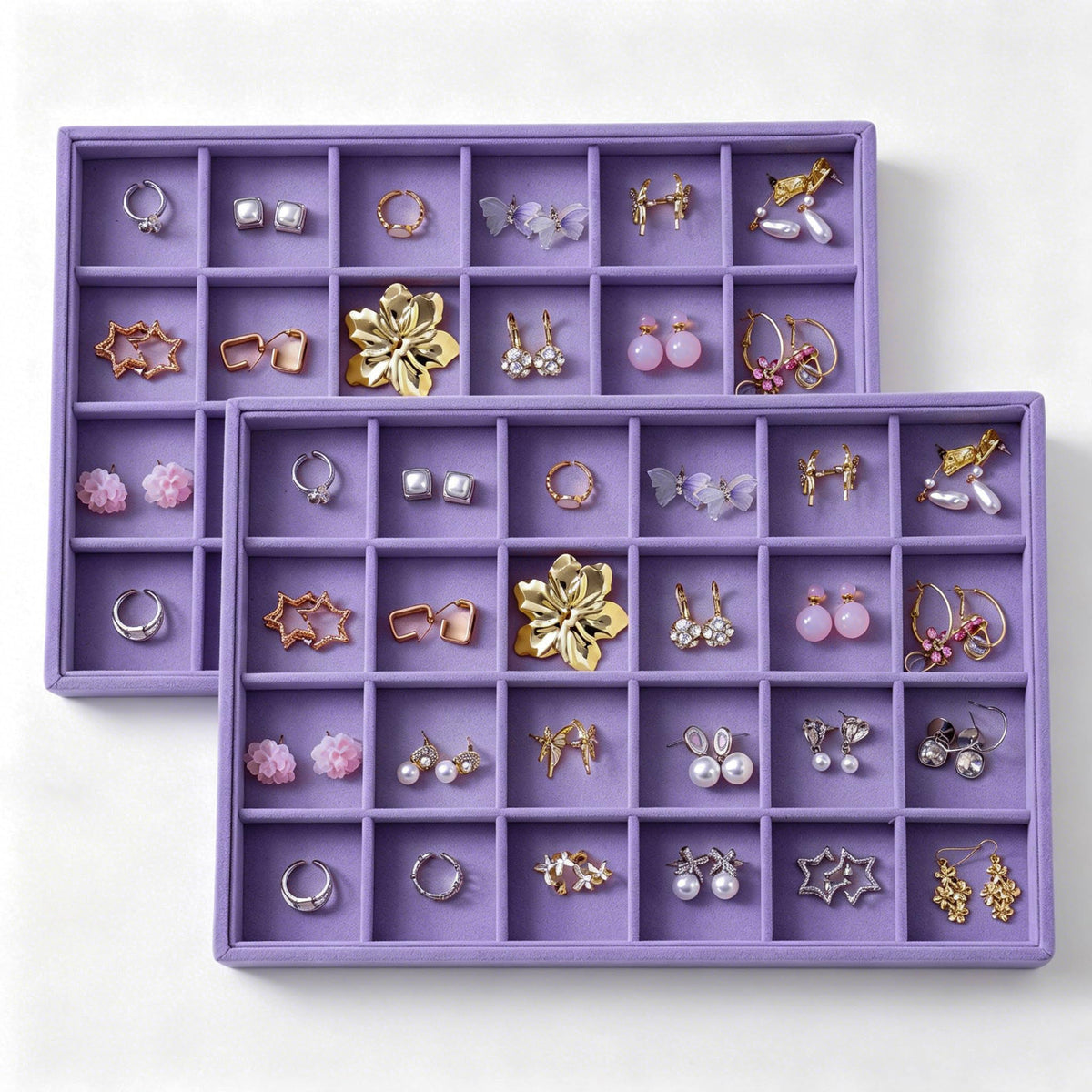 Large Velvet Jewelry Tray Display Drawer Inserts 2 Pack