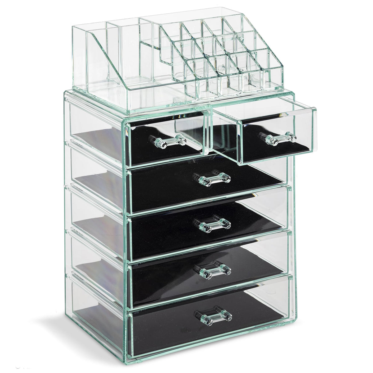 Sorbus Makeup Organizer, 6-Drawer Acrylic 2-Piece Set (Marble Print)