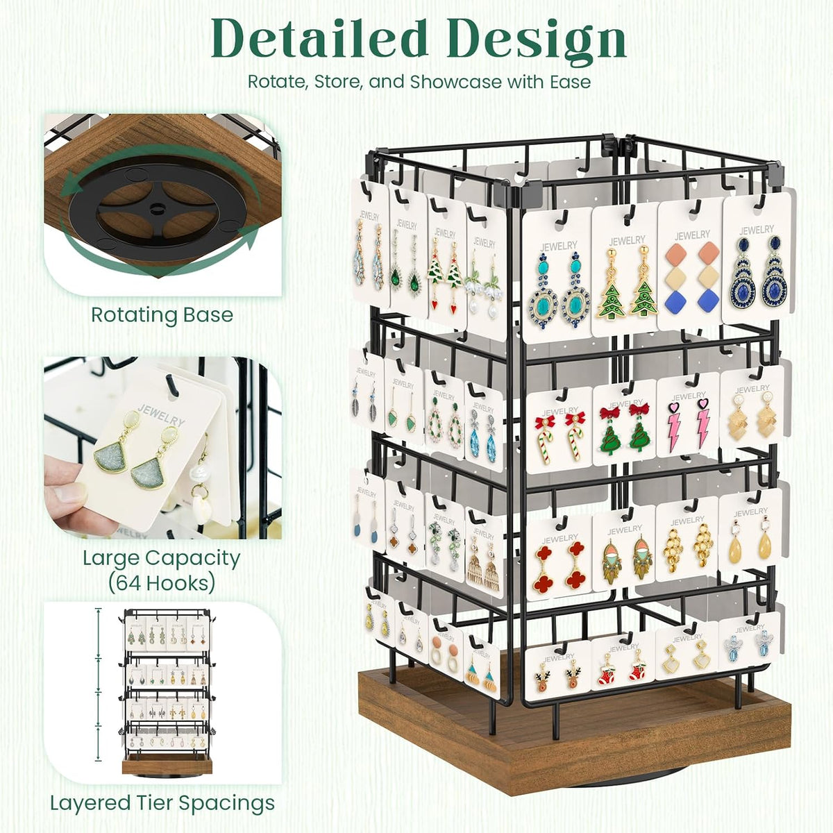 EsLuker.ly Rotating Earring Display Holder Stand for Vendors Selling, Brown