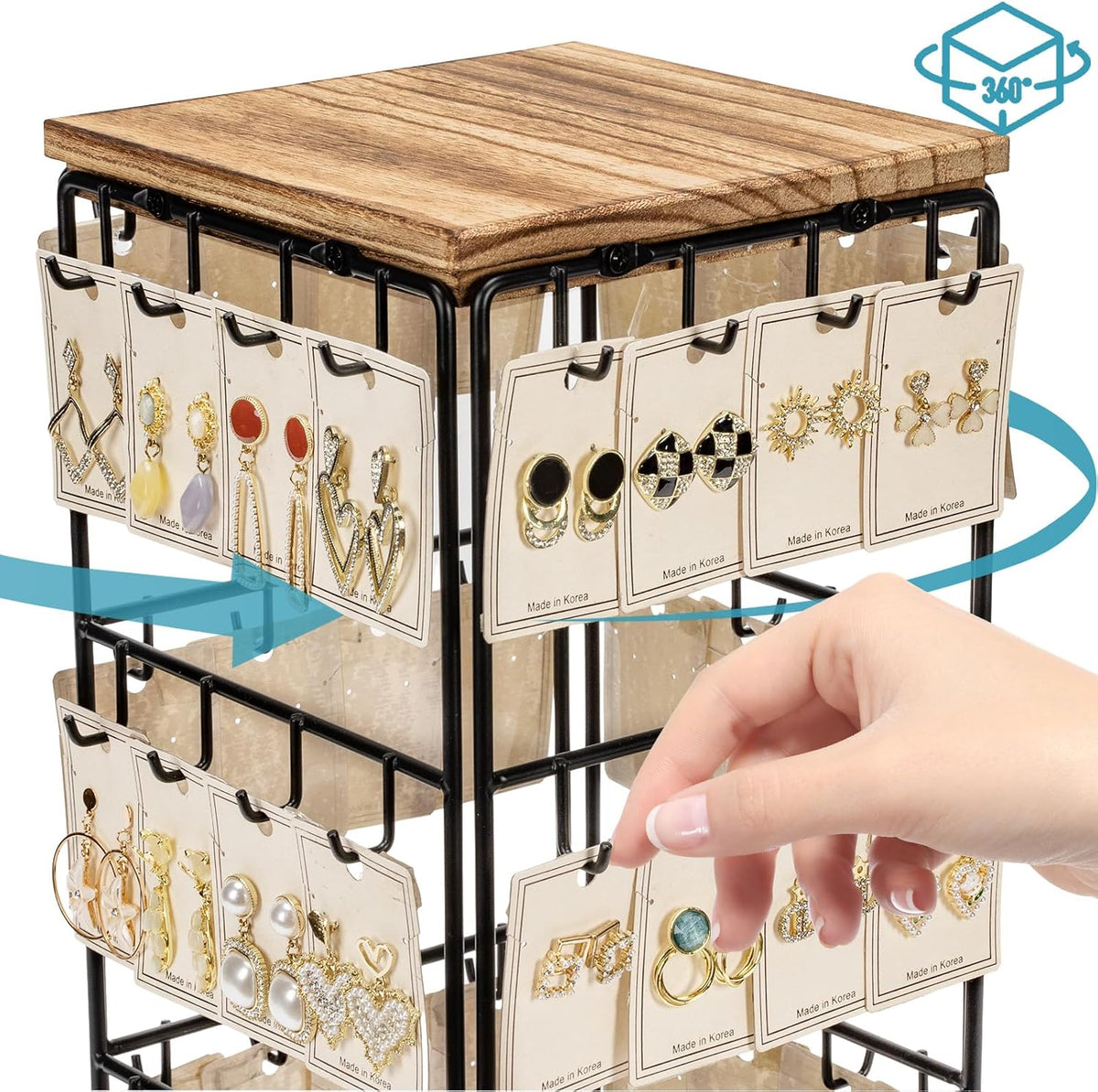 360 Rotating Earring Display Stands for Selling, Earring Rack Display Holder Stand, Jewelry Display for Vendors Selling Earring Cards, Necklaces, Bracelets, Hair Accessories (48 Hooks)