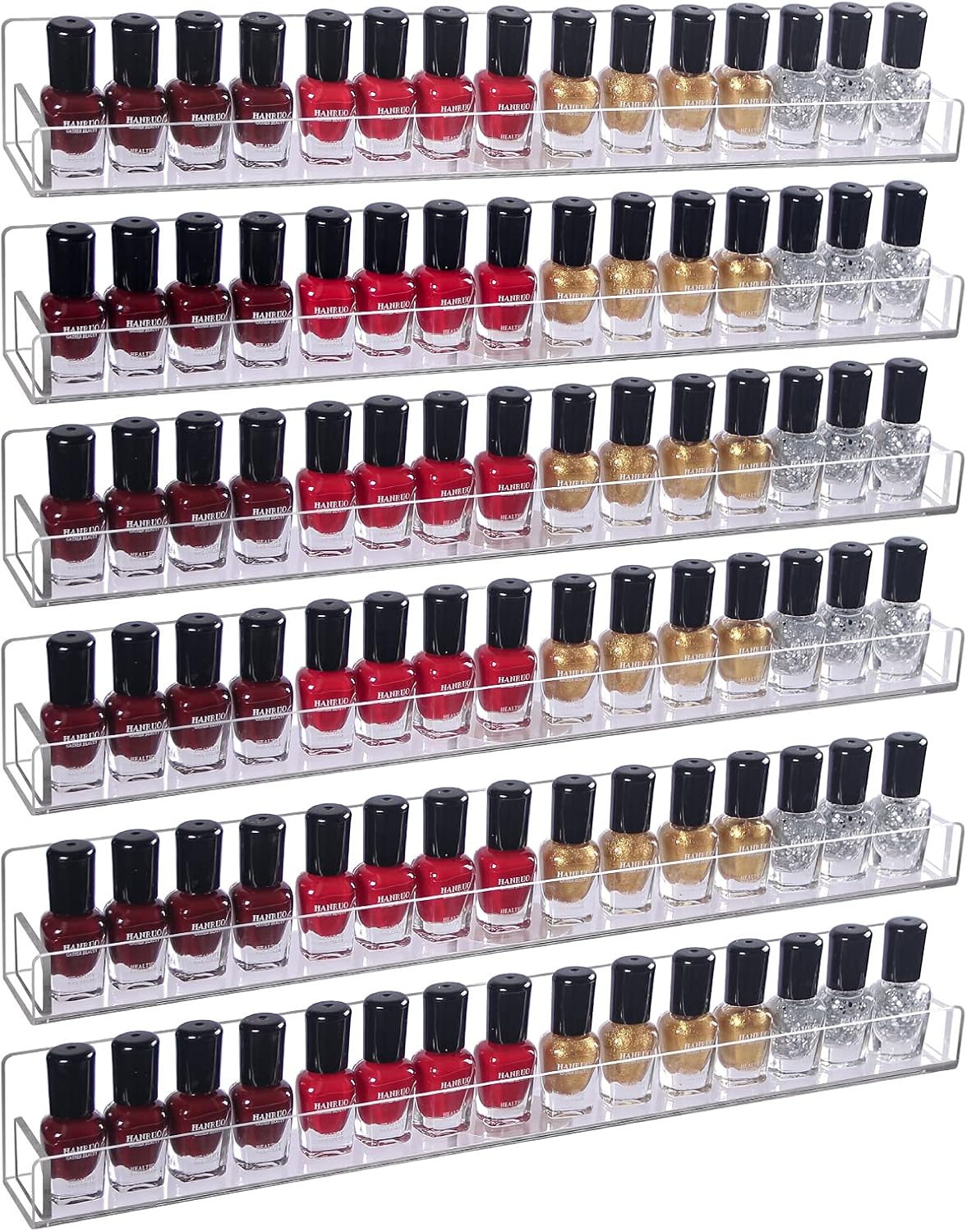 6Pcs/Set Acrylic Nail Polish Rack Wall Mounted,Lipstick Essential Oil Bottle Holder Organizer,Nail Paint Display Stand Shelf for Storage