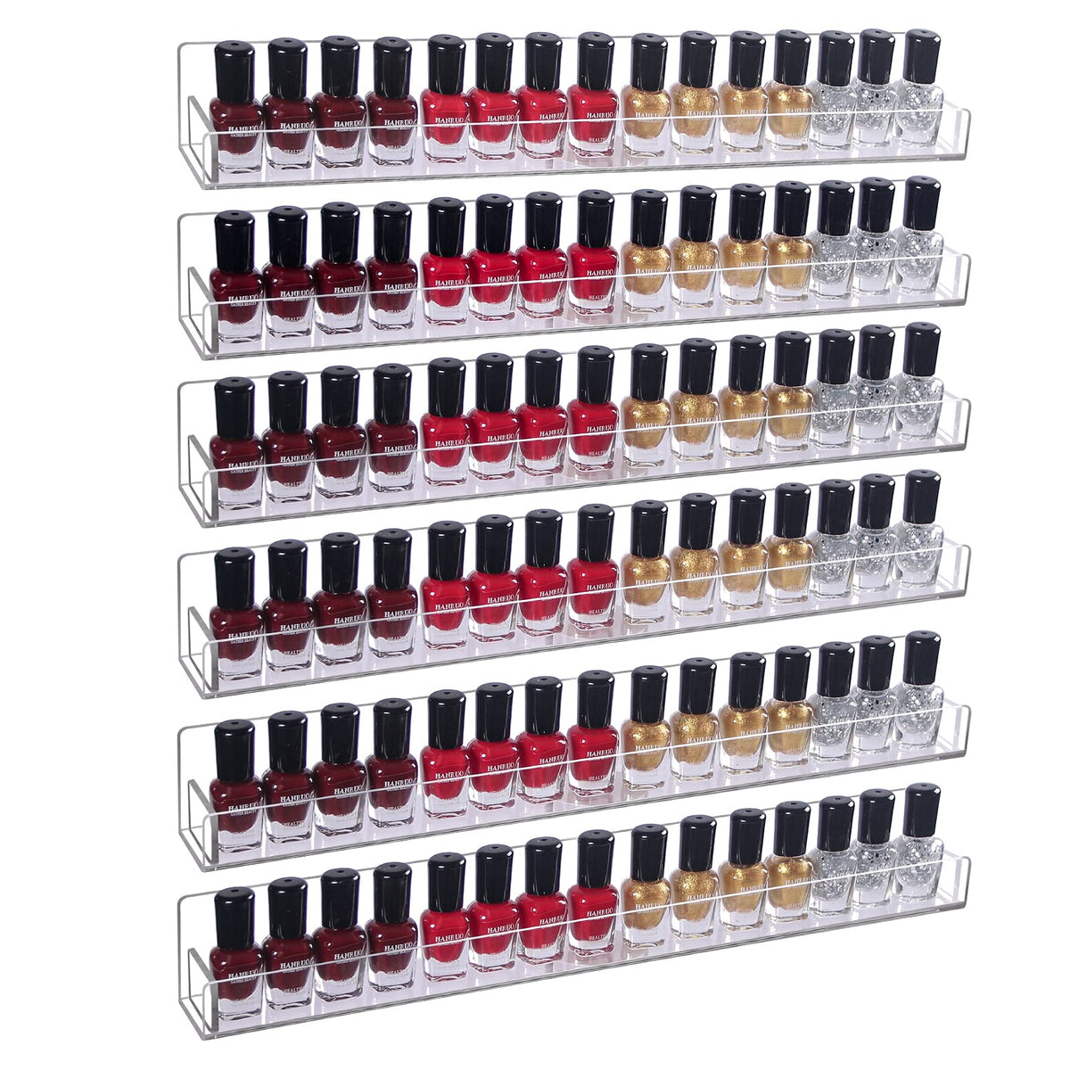 6Pcs/Set Acrylic Nail Polish Rack Wall Mounted,Lipstick Essential Oil Bottle Holder Organizer,Nail Paint Display Stand Shelf for Storage
