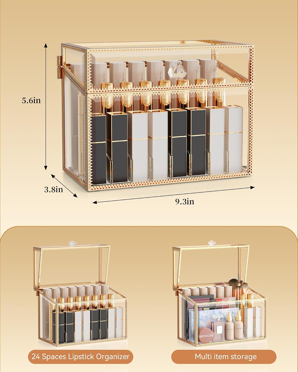 Youdepot Lipstick Organizer Holder, 24 Spaces Tempered Glass