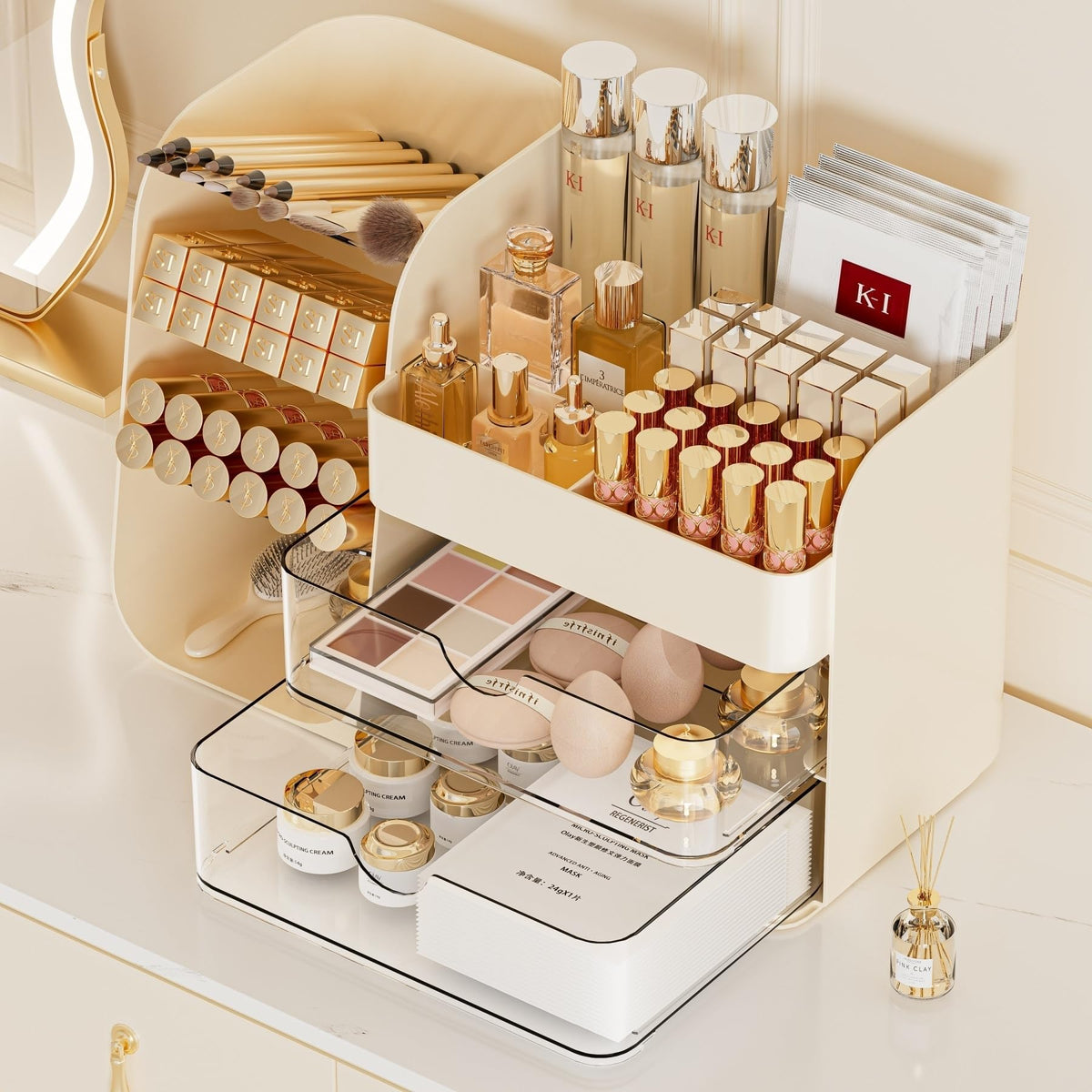 Booklov Small Makeup Organizer for Vanity Countertop, White