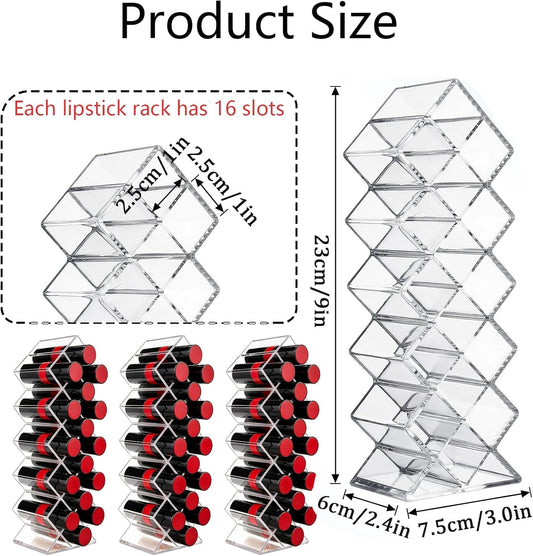 4 Pack Clear Acrylic Lipstick Holders, 64 Slots Stackable Fish Shape Lip Gloss Organizer for Vanity