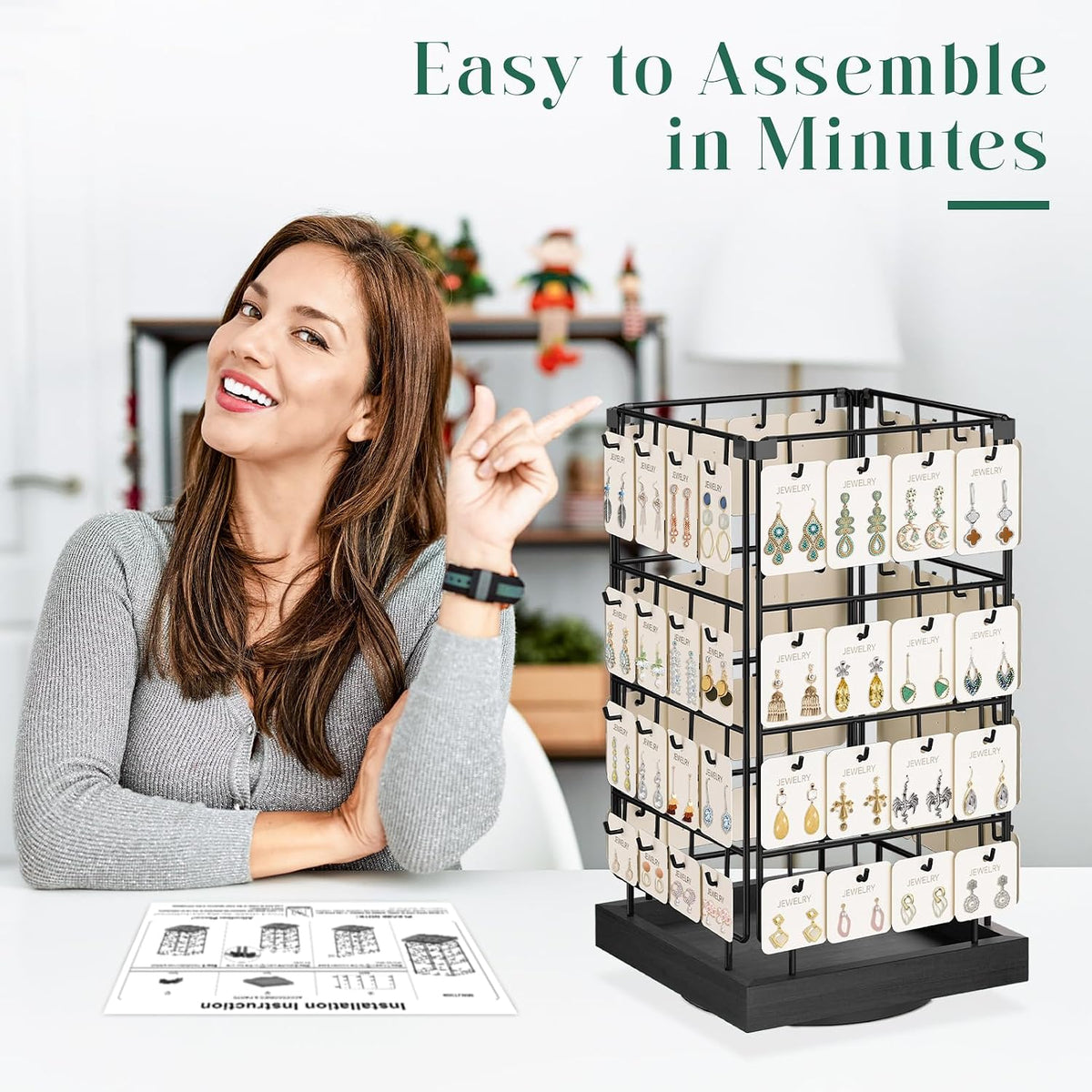 EsLuker.ly Rotating Earring Display Holder Stand for Vendors Selling, Black