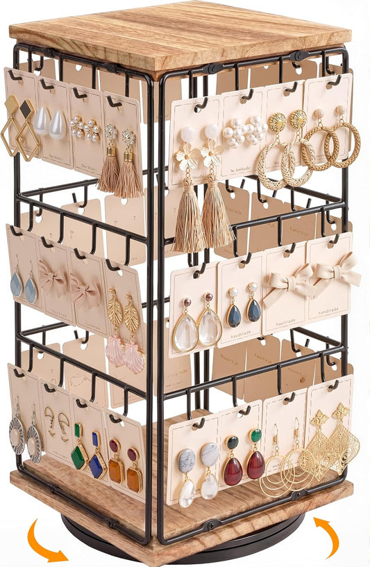 Rotating Earring Display Stands, 48 Hooks Earring Display for Vendors, Jewelry Display Earring Holder Organizer Earring Display Stands for Selling (Vintage)