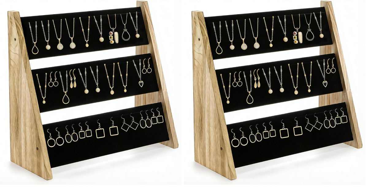 3 Tier Necklace Display Stand, Wood Jewelry Holder with Velvet