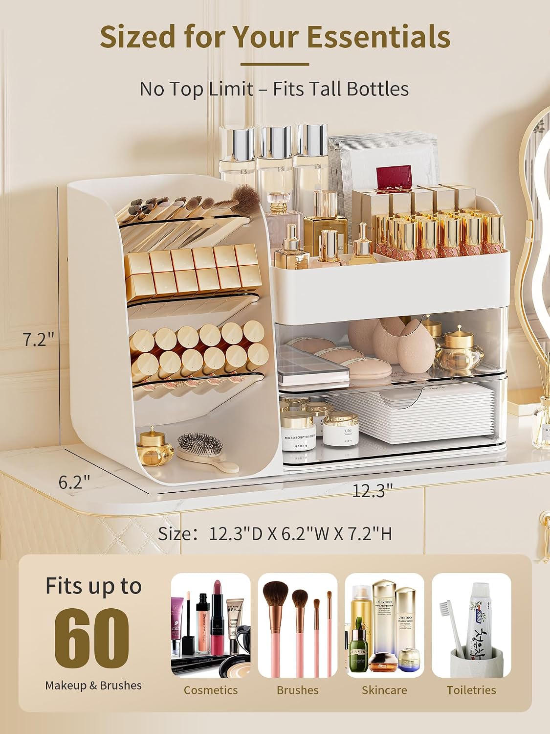 Booklov Small Makeup Organizer for Vanity Countertop, White