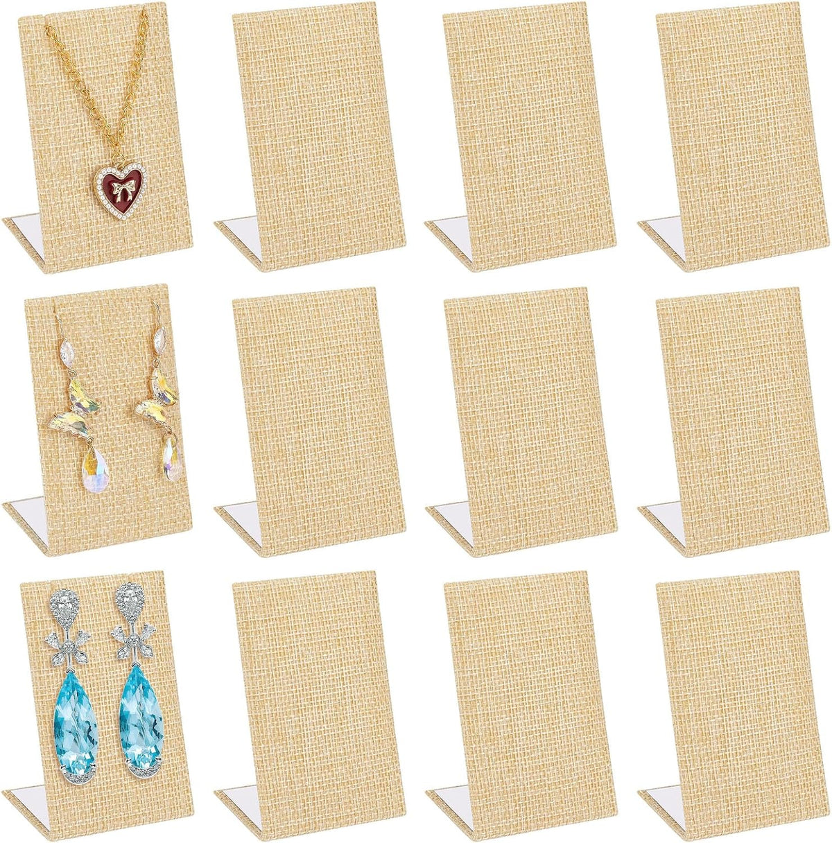 12PCS Earring Display Set Linen Earring Display Stand L-Shape Jewelry Organizer Earrings Organizer for Jewelry Dangling Slant Back Display Props Show 1.4 x 2.2 x 3 inch
