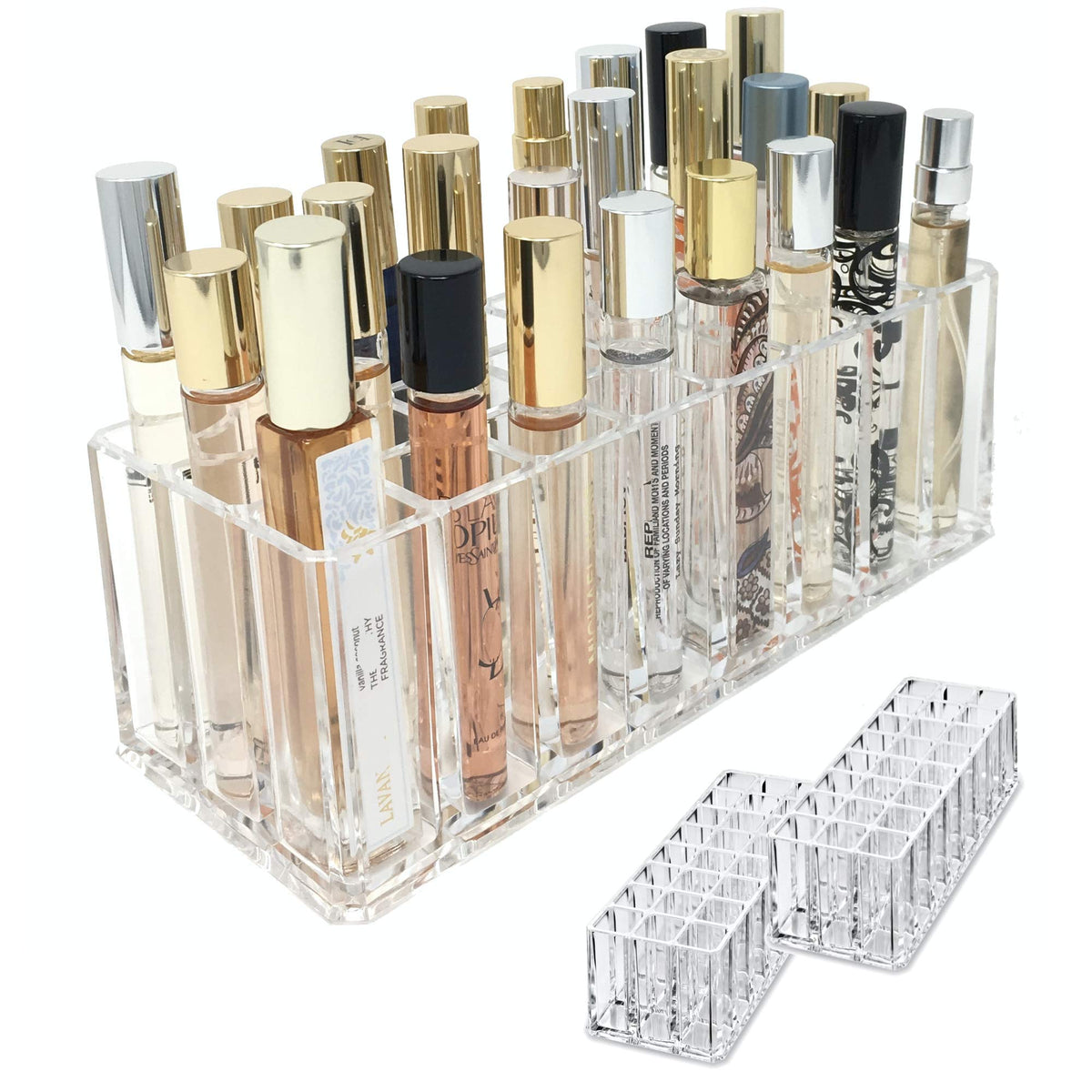 Acrylic Rollerball Perfume Organizer Beauty Scent Holder 24 Space Organization Refillable Container Tall Scented Oil Storage Display Case (2)