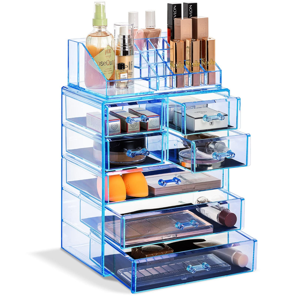 Sorbus Makeup Organizer, 6-Drawer Acrylic 2-Piece Set (Marble Print)