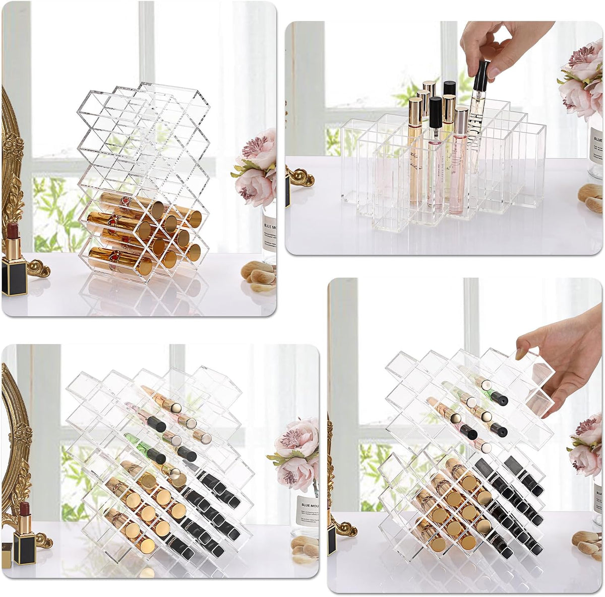 ELLDOO Rollerball Perfume Organizer, 23 Spaces Clear Acrylic Perfume Storage Holder Beauty Scent Holder, Stackable Makeup Lipgloss Lipstick Display Case Lip Gloss Storage Stand (5-Tier)