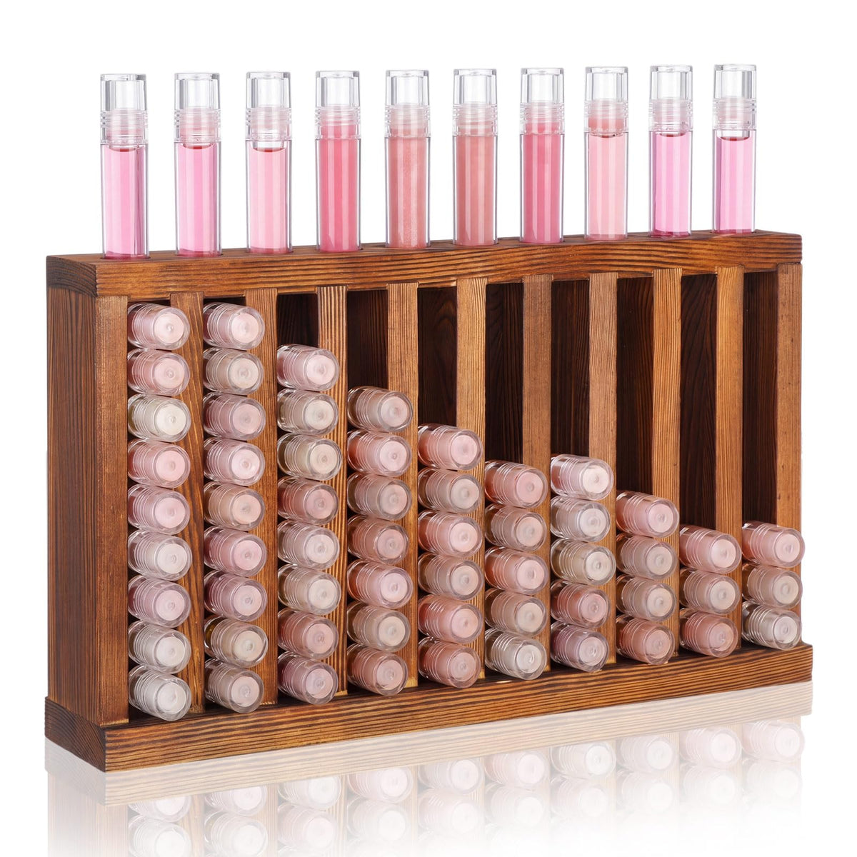 1 Pcs 4 Slot Lip Balm Display 0.7" Wooden Lipstick Holder, Wood Color
