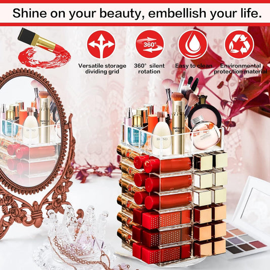 Acrylic Lipstick Tower, Rotating Lipstick Organizer with 53 Slots