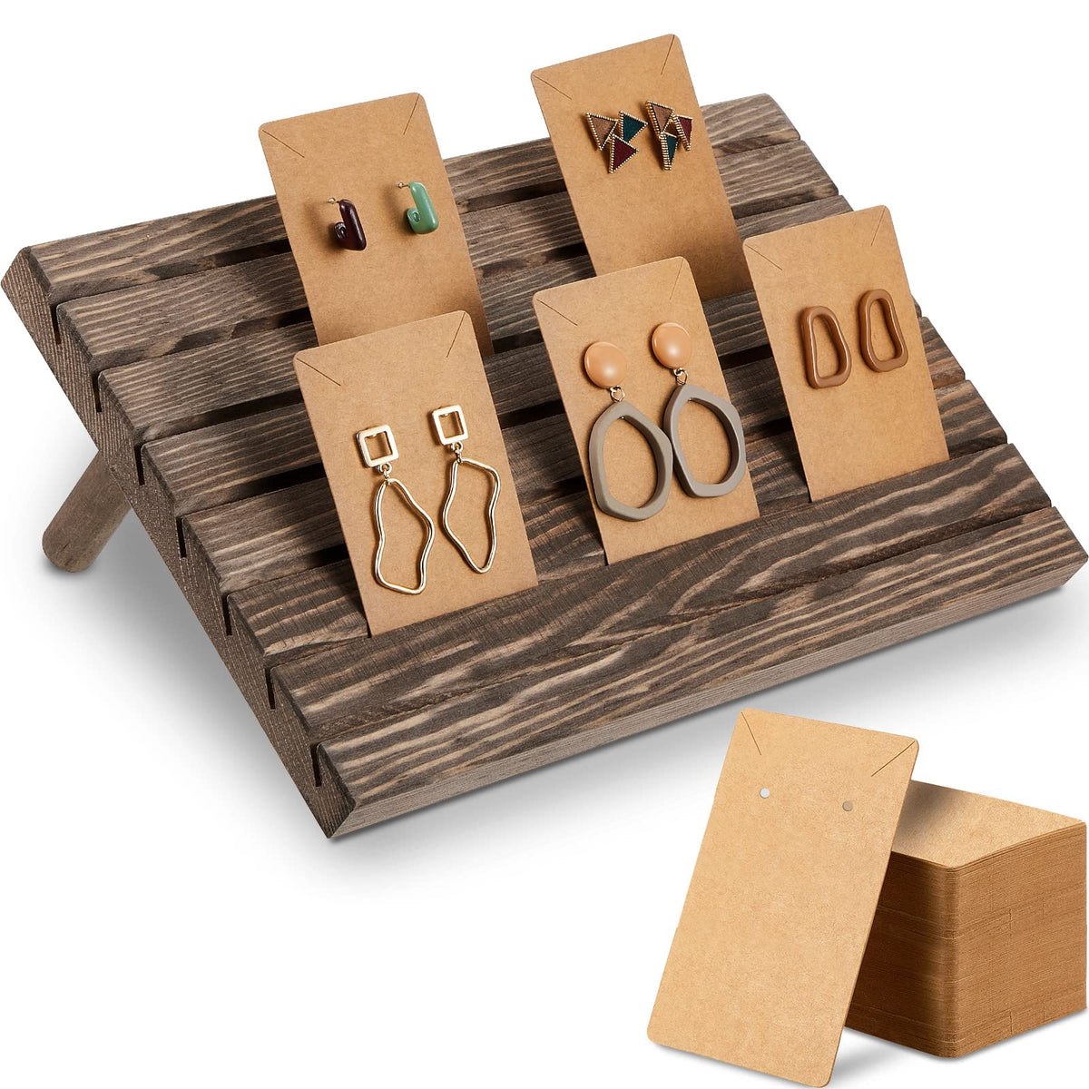 Blulu 31 Pack Wooden Earring Display Stand 7 Slot
